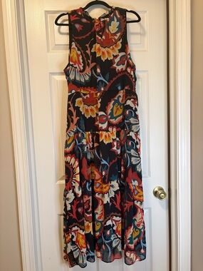 Chico's Black Sleeveless Maxi Dress with Red, Yellow & Blue Floral Print